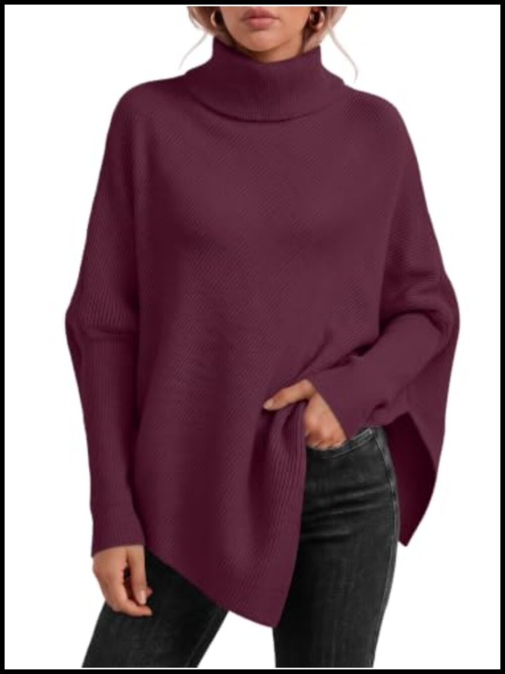 Oversized Batwing Turtleneck Sweater Women's Long Sleeve Pullover